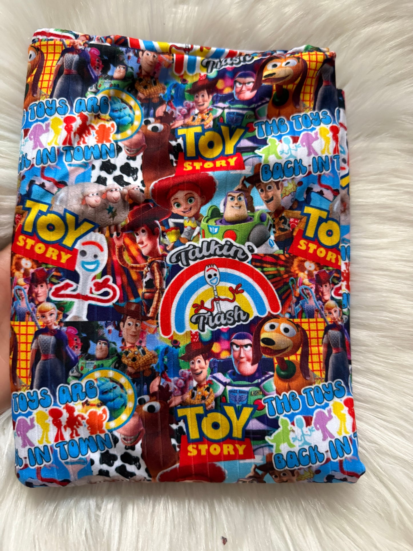 Toy Story collage brushed ribknit