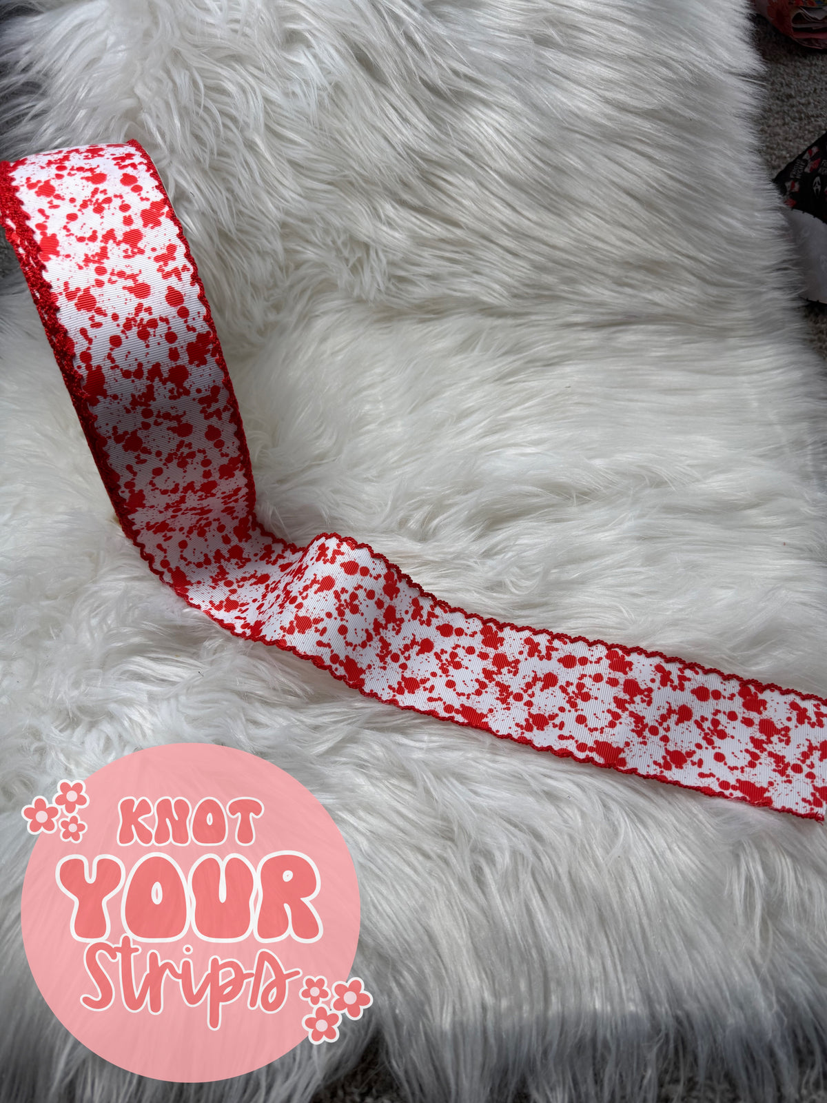 2.5 inch red splatter on white moonstich ribbon| Ribbon | Sold by the yard |