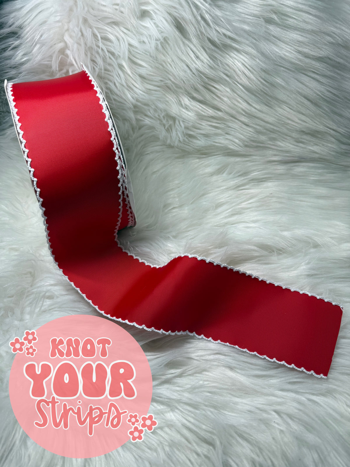 3 inch red moonstich ribbon| Ribbon | Sold by the yard |