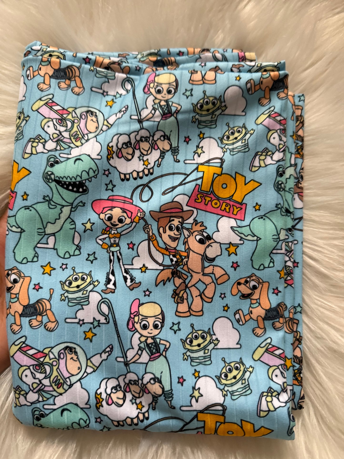 Toy Story with clouds brushed ribknit