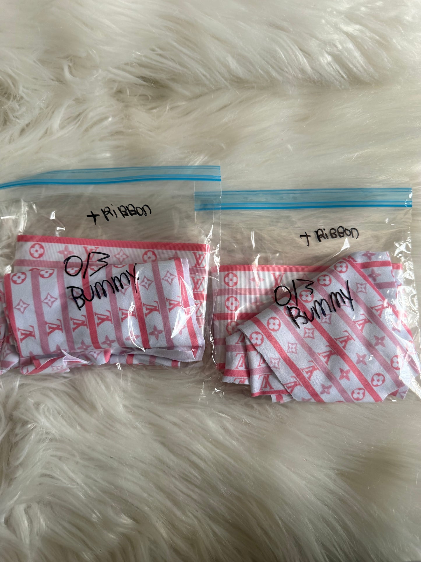 0/3 pink boujee bummy precut with ribbon set
