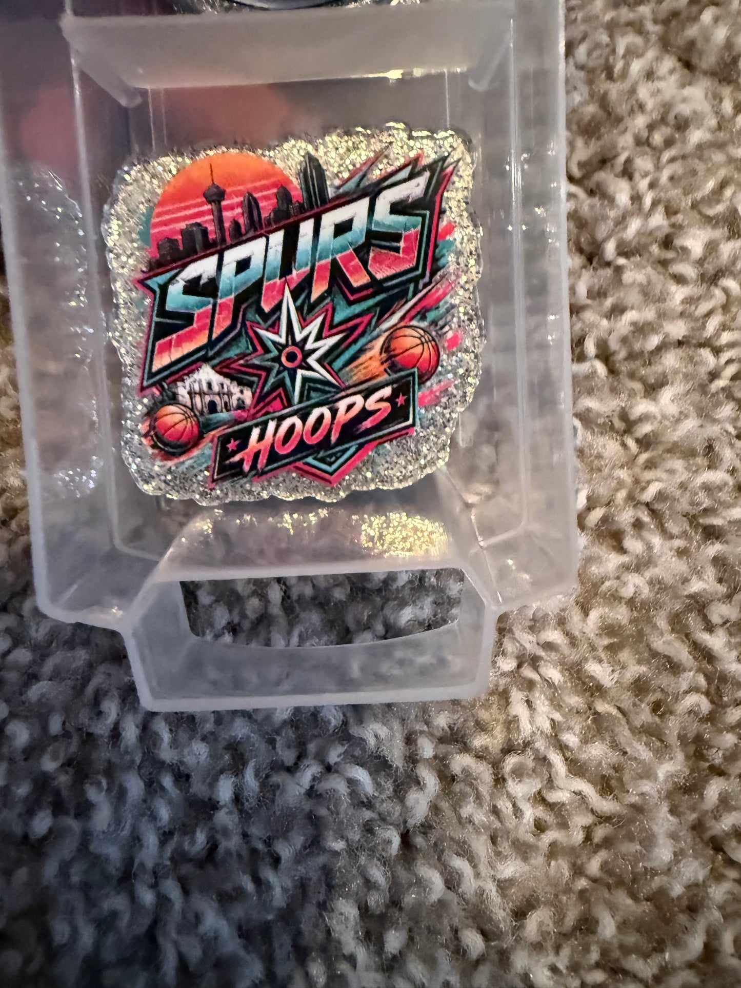 Spurs hoops acrylic flat back