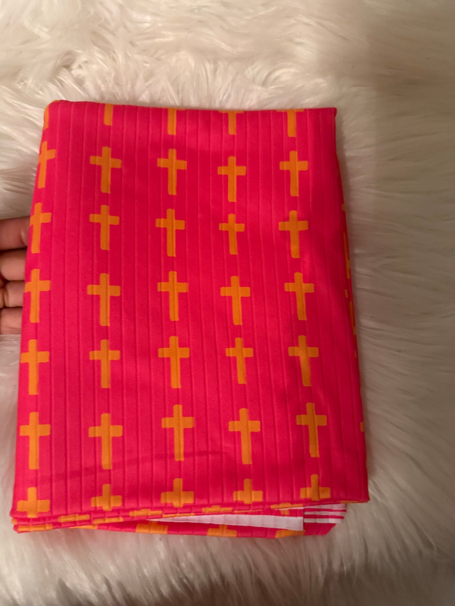 Pink with gold crosses  Brushed ribknit