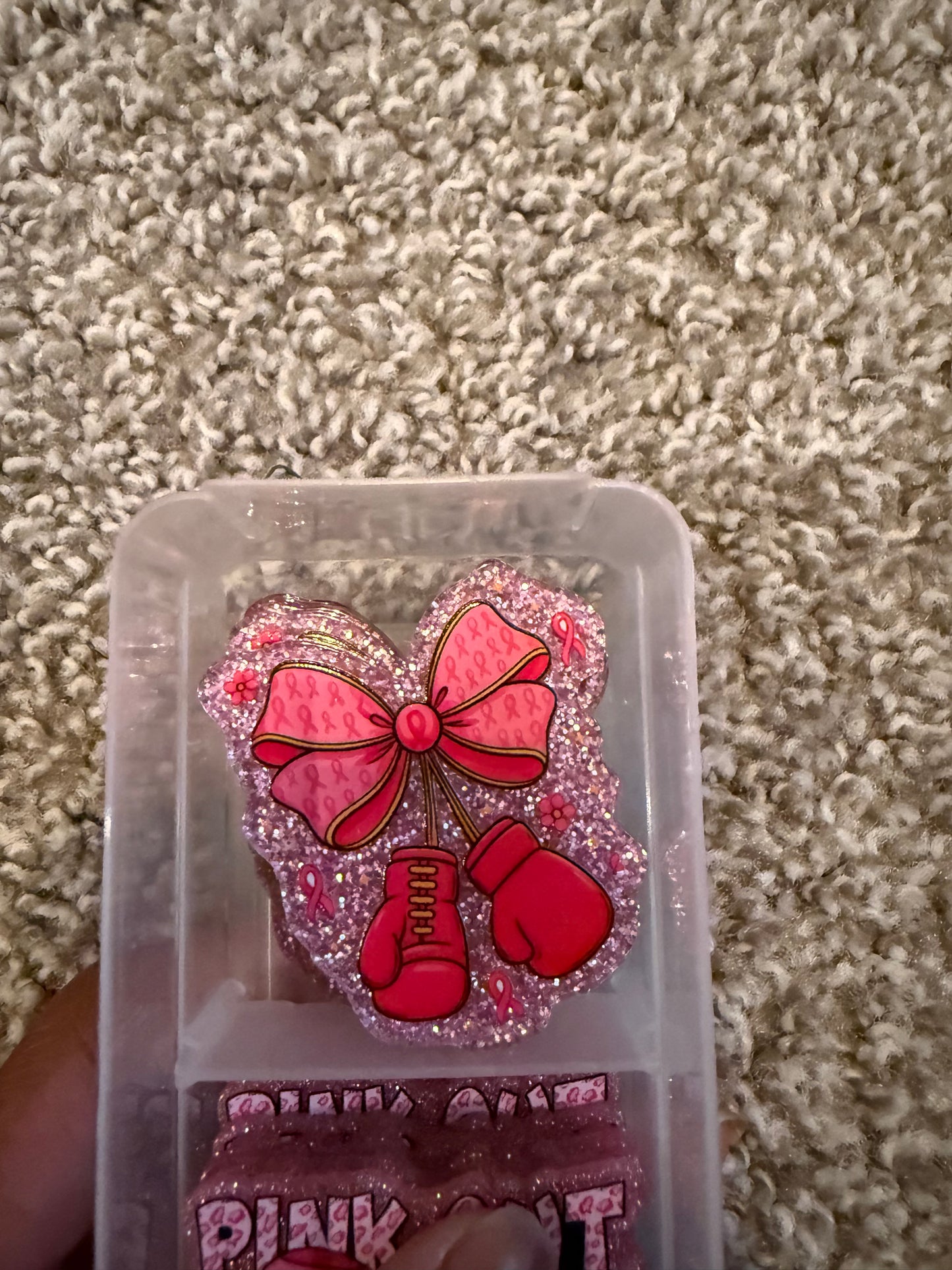 Pink breast cancer gloves acrylic flat back