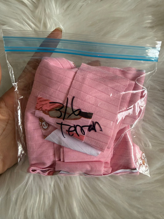 3/6 split Terran romper with 1 yard ribbon