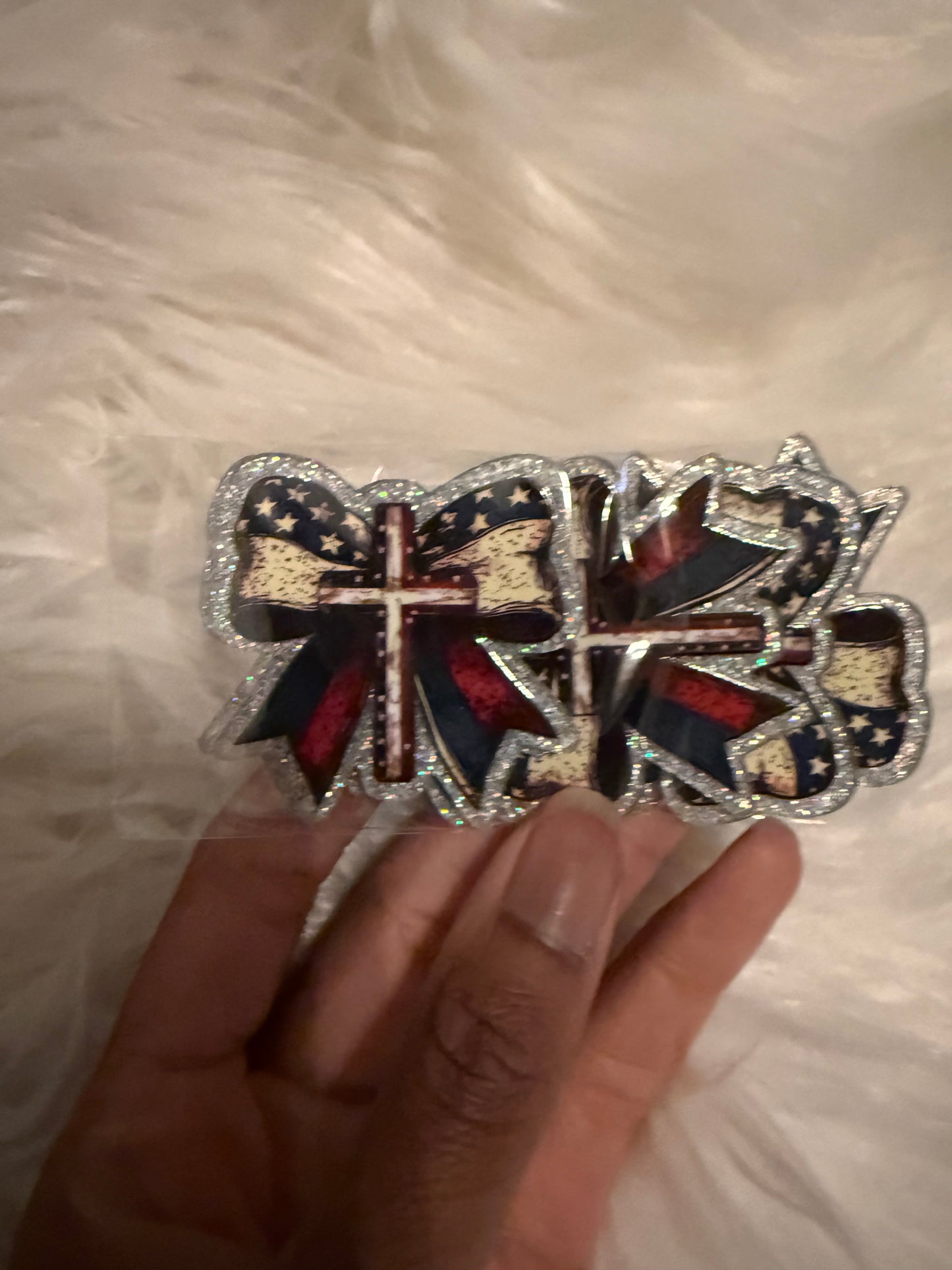 Anerican bow with cross acrylic flat back