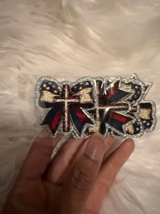 Anerican bow with cross acrylic flat back
