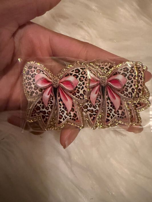 Leopard bows acrylic flat back