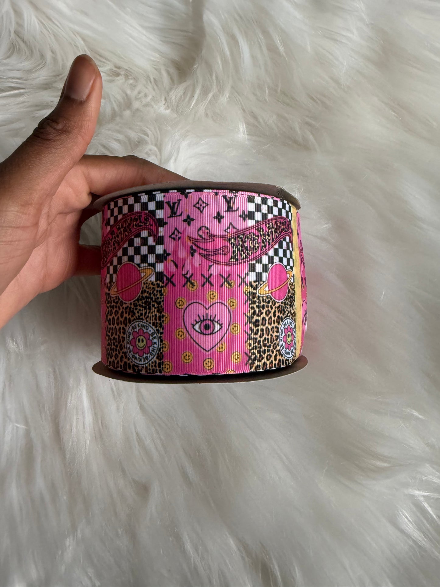 Pink hot wheels patchwork 3 inch ribbon