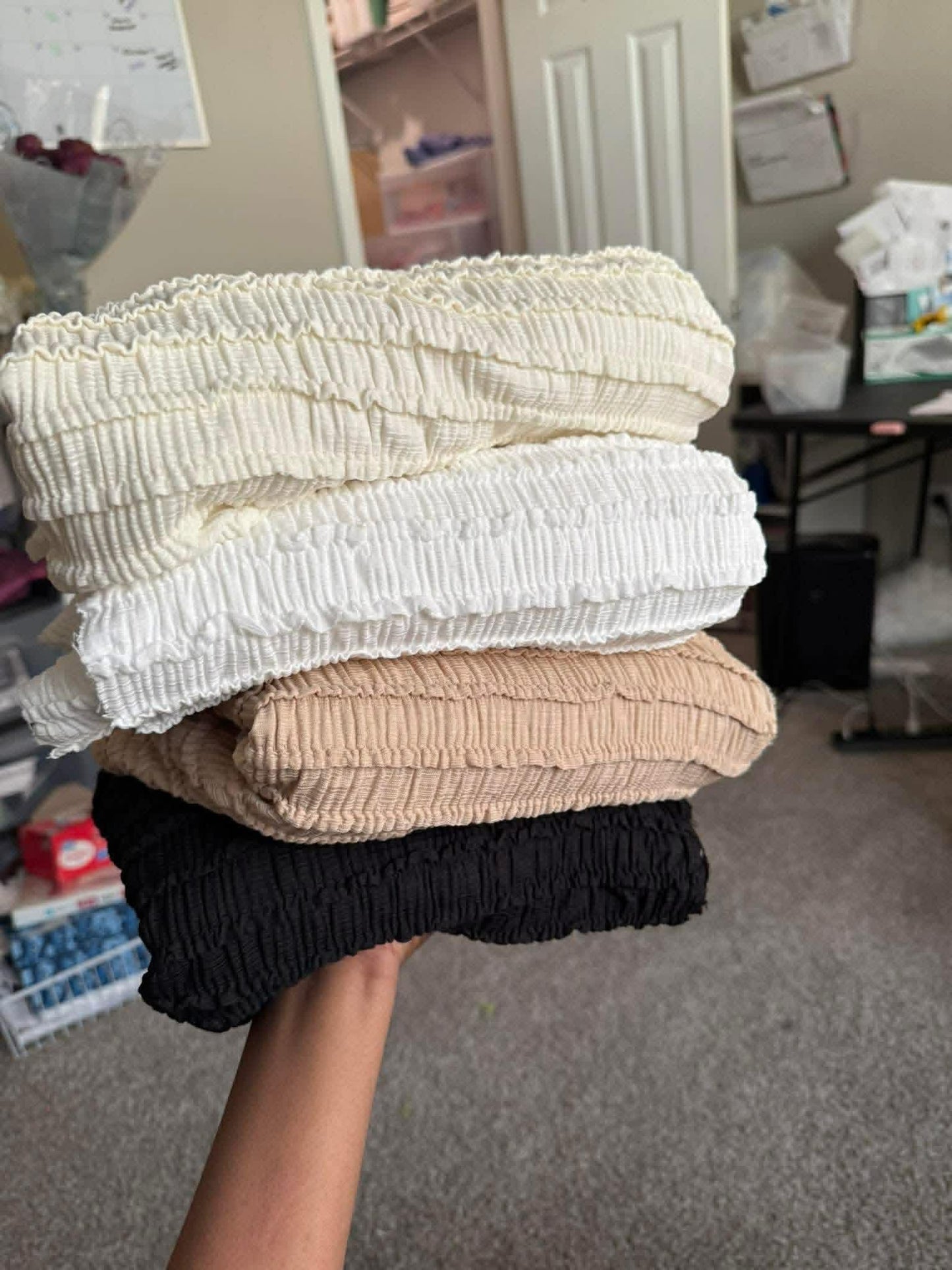 Neutrals  ruffle bundle all 4 colors 1 yard increments